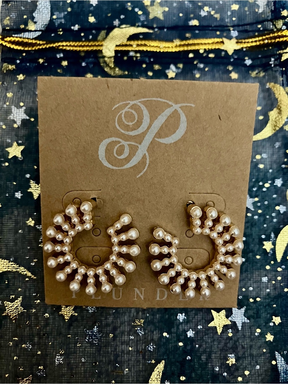 Plunder Gold-Tone Pearl Cluster Hoop Earrings - Cream Pearls